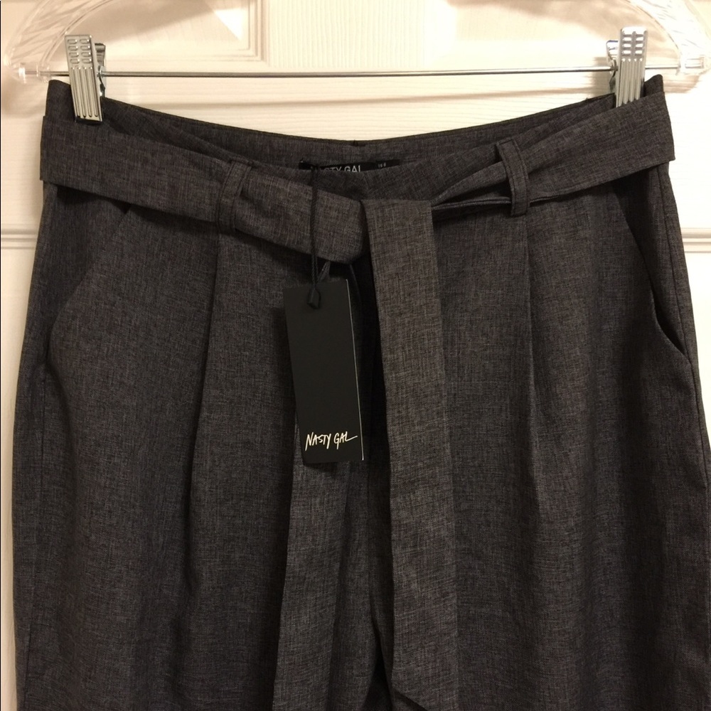NWT GRAY HIGH WAIST SELF BELT PANTS